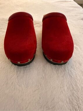 Red Suede Women's Clogs - Comfortable Slip-On Mules, Size 38.5